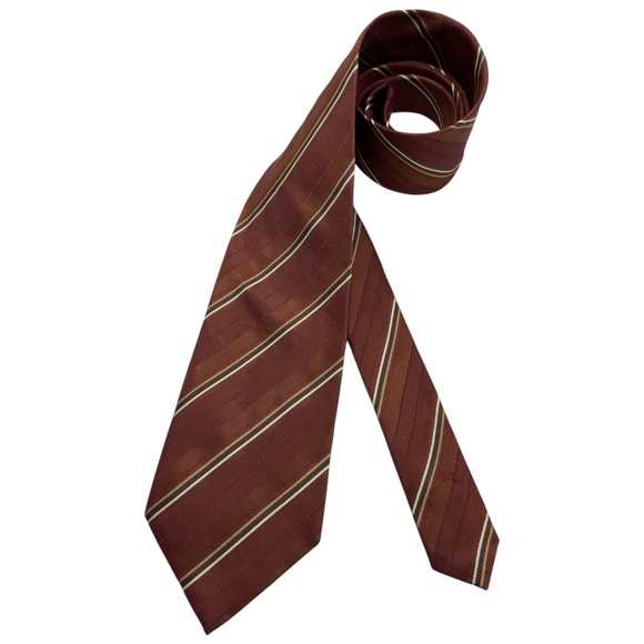 HUGO BOSS Brown Striped Silk LUXURY Tie ITALY - Picture 1 of 4